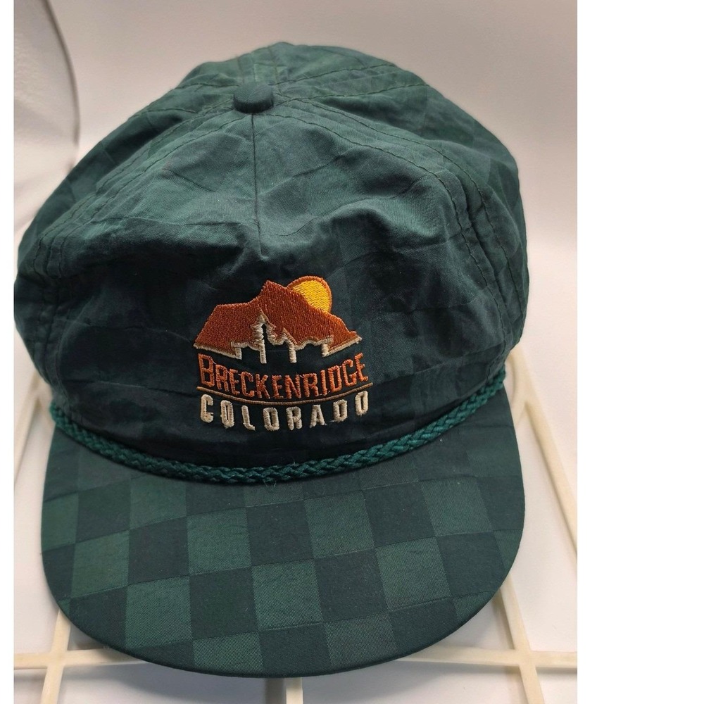 Vtg 1990s Breckenridge Colorado Rope Hat Checkered Leather Strapback Ski 1980s